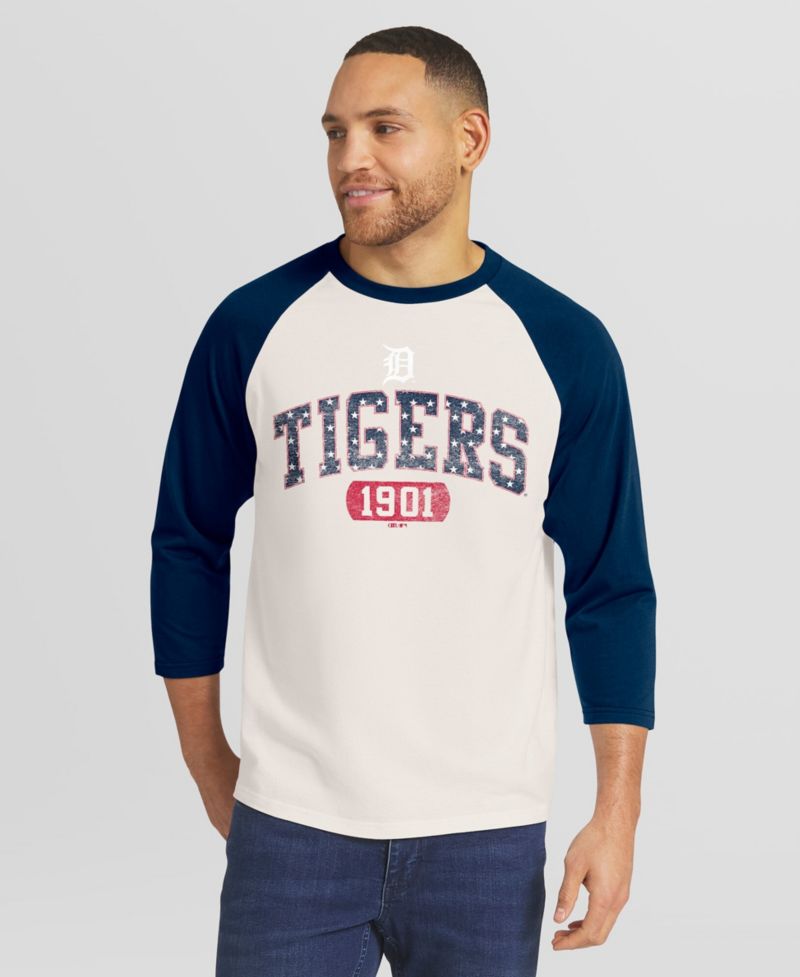 Men's Cream/Navy Detroit Tigers Americana 3/4-Sleeve Raglan T-Shirt