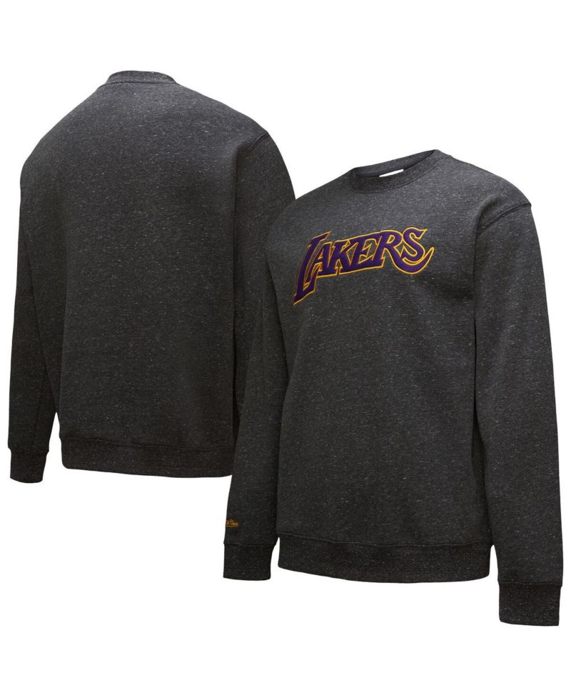Men's Black Los Angeles Lakers Mitchell & Ness Black Out Collection Snow Washed Vintage Logo Pullover Sweatshirt