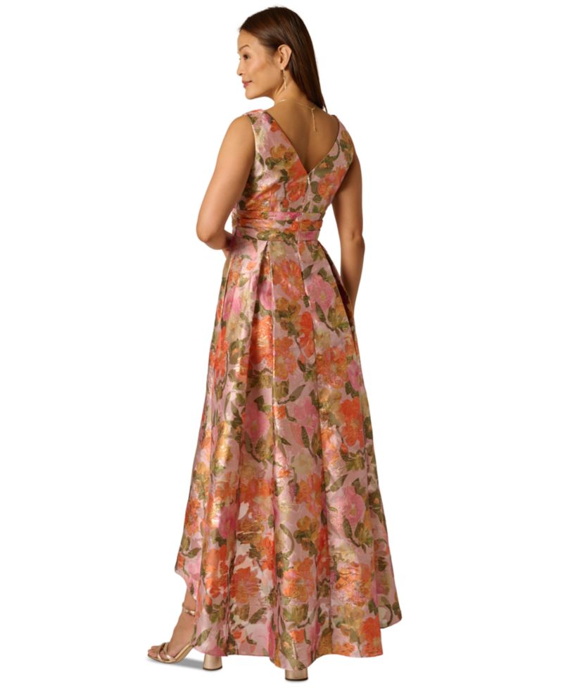 Adrianna Papel Metallic Floral Jacquard High-Low Gown