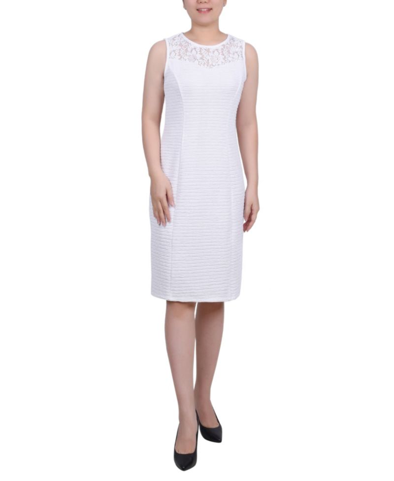 Petite Two Piece Novelty Knit and Lace Dress Set