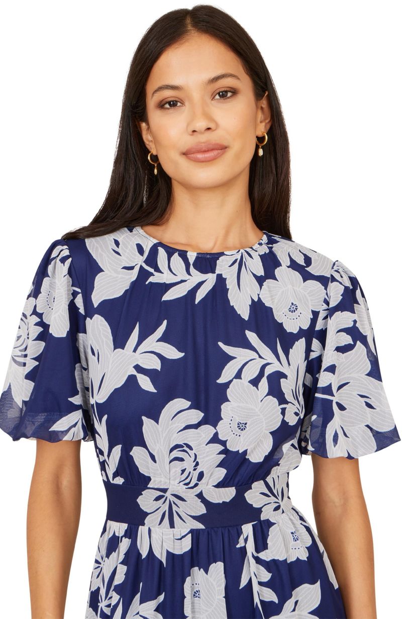 Women's Flower Stretch Mesh Midi Dress