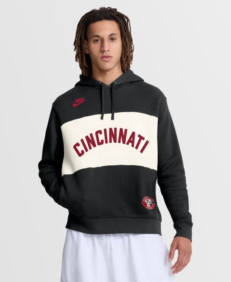Men's Black Cincinnati Reds 1975 Cooperstown Collection Legacy Color-Block Hoodie