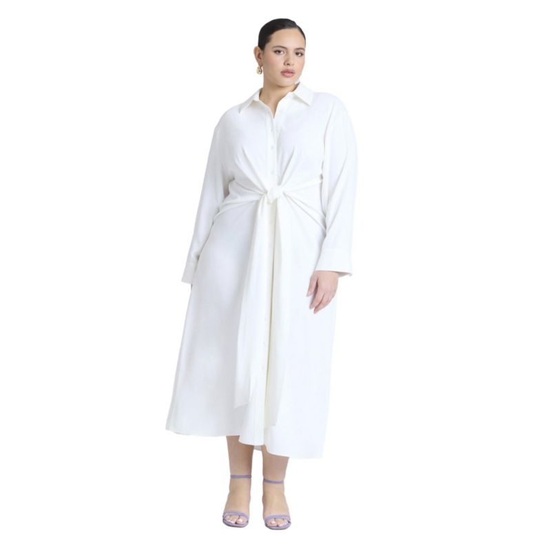 Women's Tie-Front Oversized Midi Shirt Dress