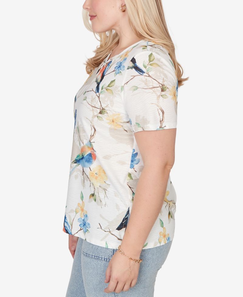 Petite Out of the Blue Chickadees Embellished V-Neck T-Shirt