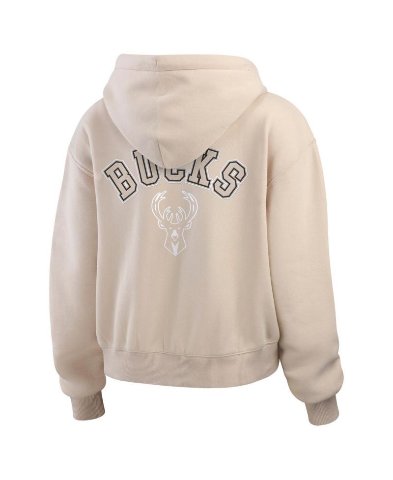 Women's Tan Milwaukee Bucks Tonal Felt Patch Full-Zip Hoodie