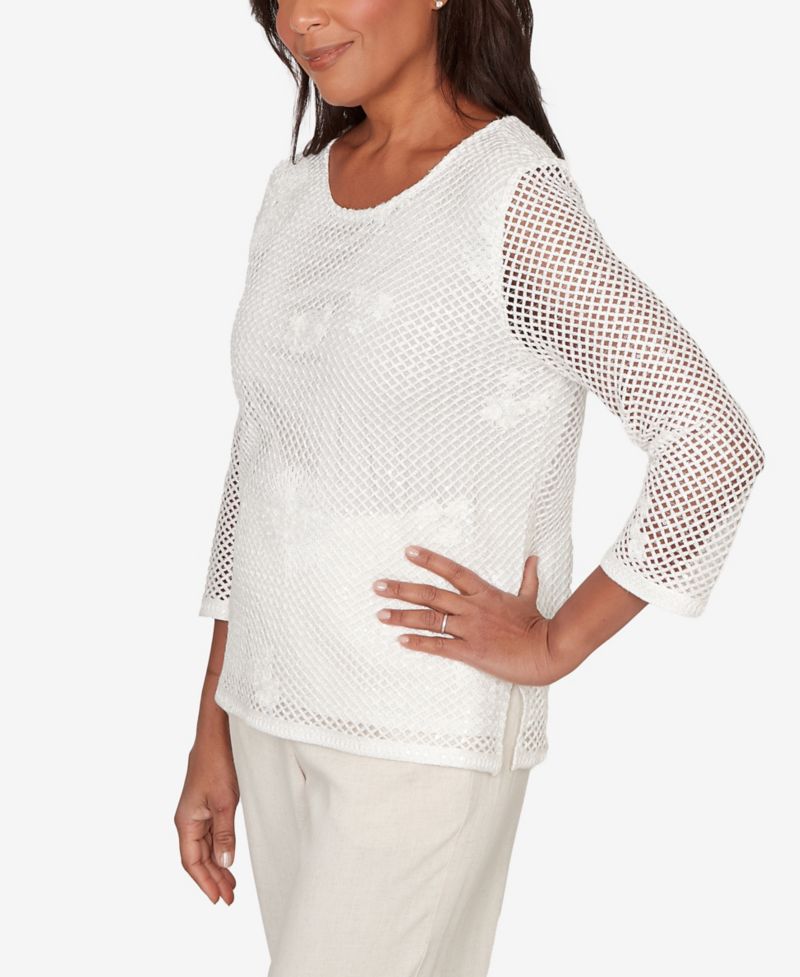 Women's Natural Wonder Sequin Mesh Flower Top