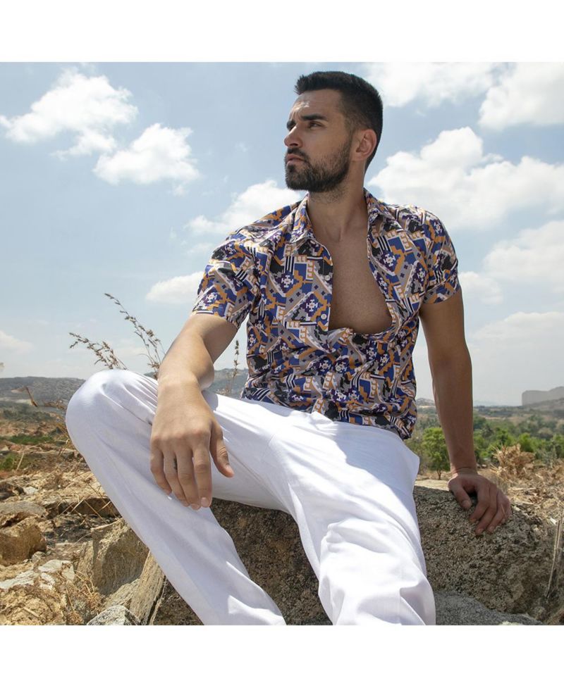 Men's Sienna Brown & Indigo Blue Bohemian Shirt