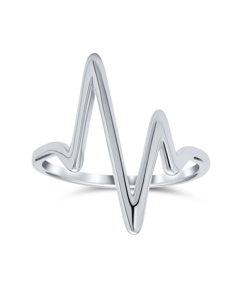 Geometric Chevron Lightening Bolt Heartbeat Ring .925 Sterling Silver