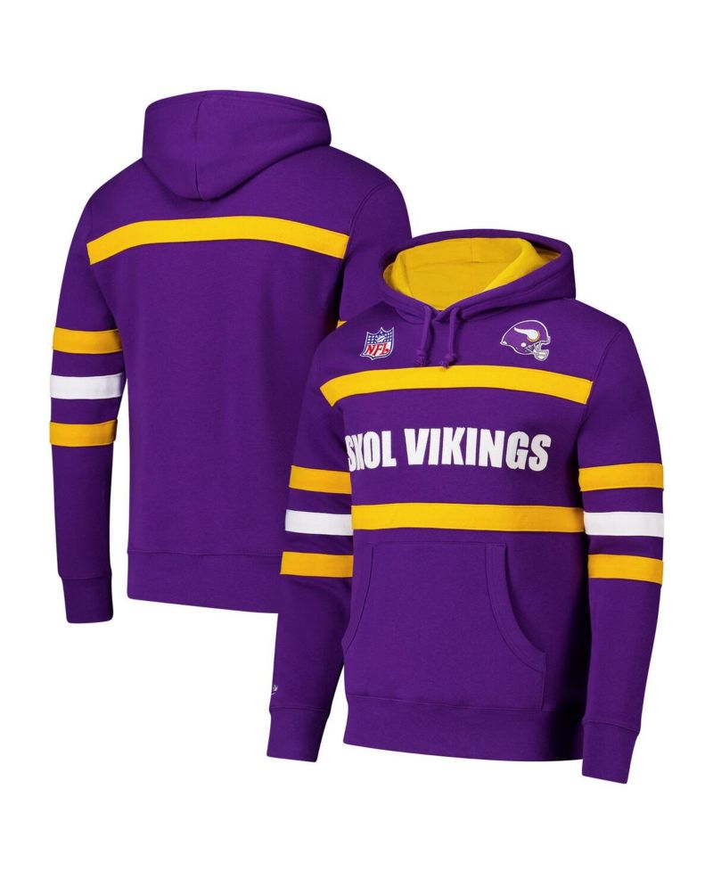 Men's Purple Minnesota Vikings Vintage Logo Head Coach Fleece Pullover Hoodie