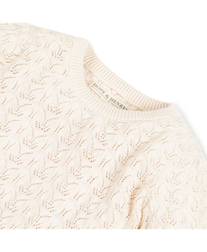 Baby Girls Hope and Henry Long Balloon Sleeve Pointelle Pullover Sweater
