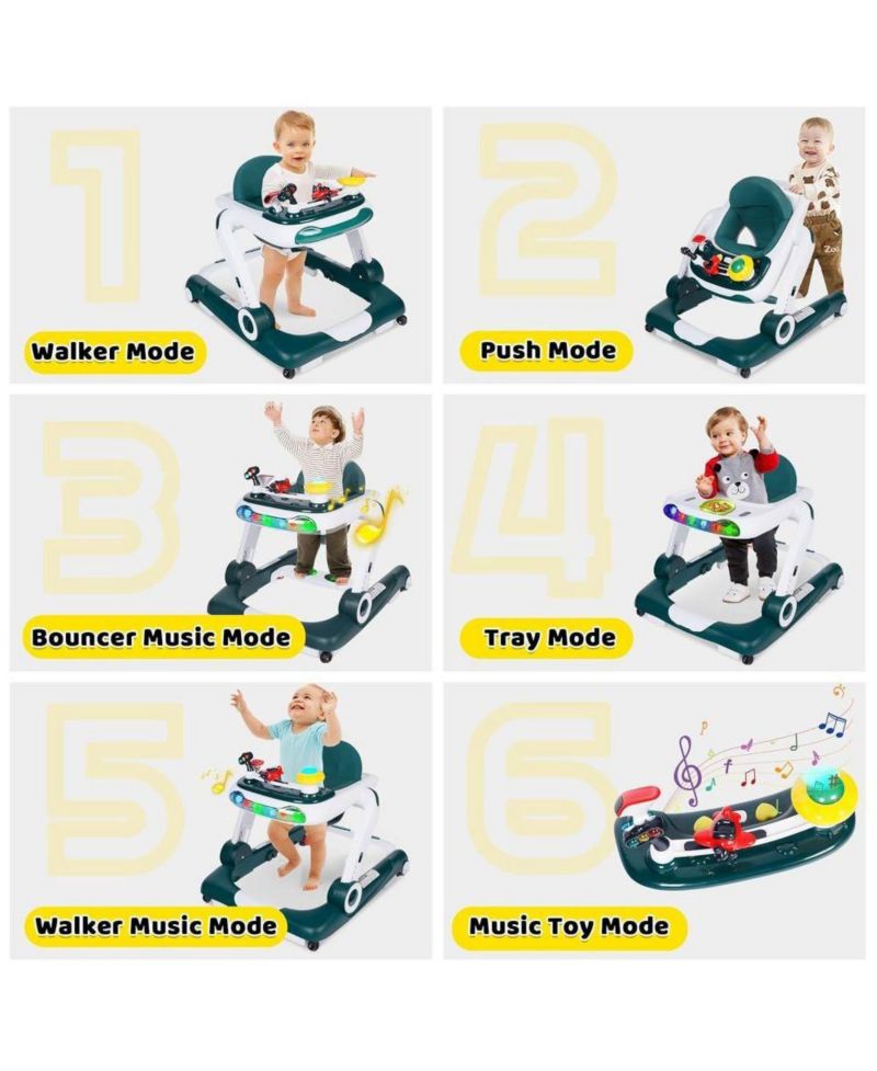 5-in-1 Baby Activity Walker with Music and Lights, Adjustable Height and Safety Bumper