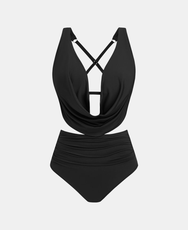 Women's Deep V Cowl Neck Ruching Bikini Sets