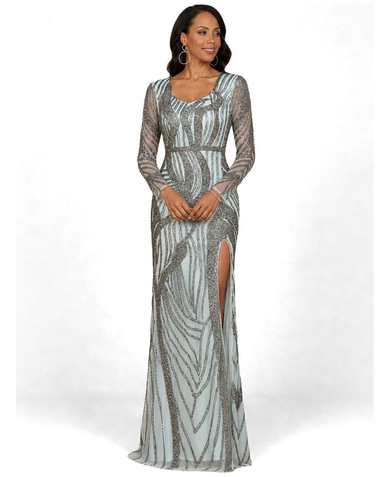 Women's Cascading Beads Long Sleeve Dress