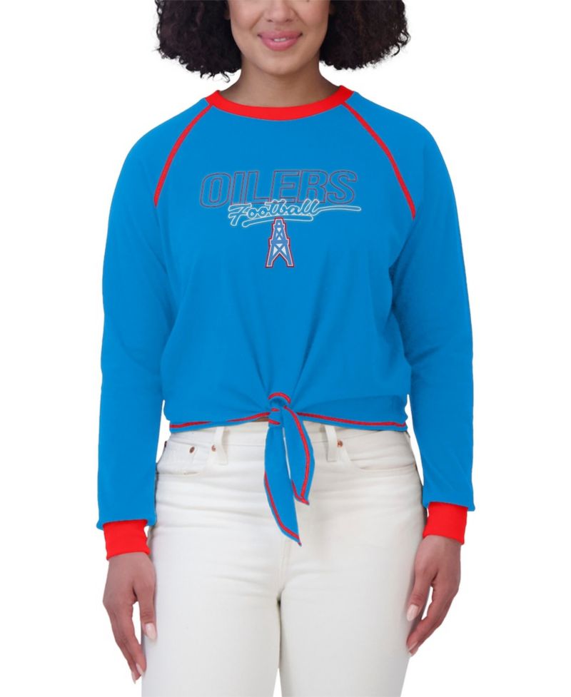 Women's Light Blue Houston Oilers Tie-Front Long Sleeve T-Shirt