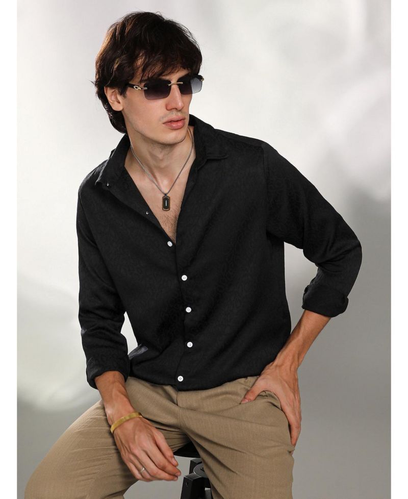 Men's Onyx Black Abstract-Textured Shirt