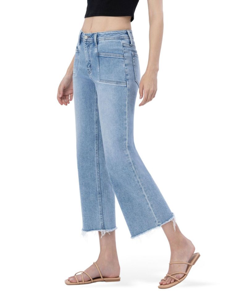 Women's High Rise Crop Slim Wide Leg Jeans