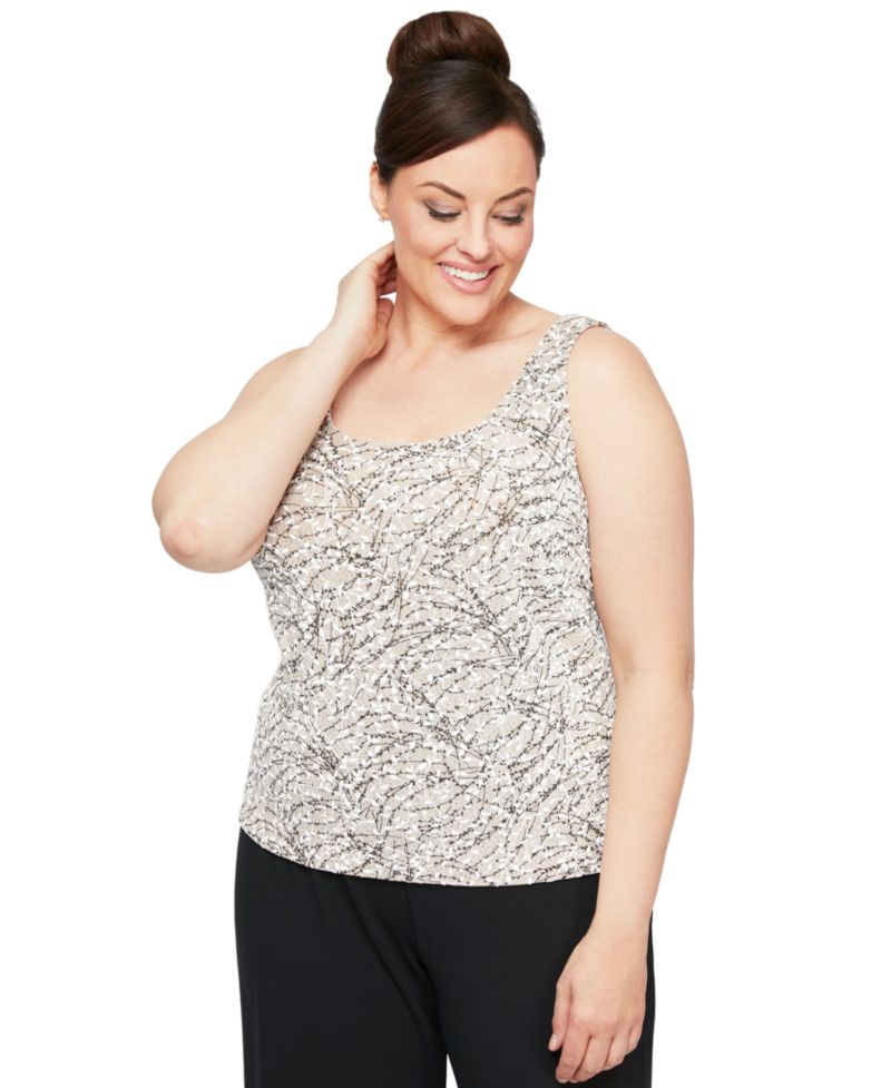 Plus Size Printed Mandarin Jacket & Top Set