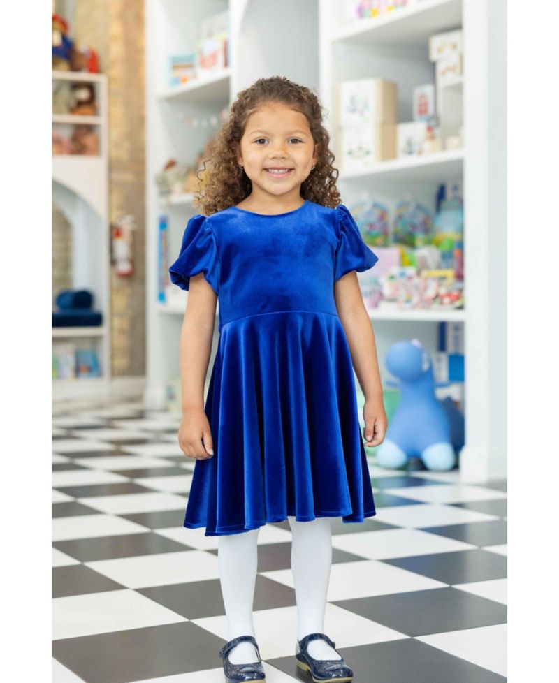 Girls' 7-16 Bubble-Sleeve Stretch Velvet Dress