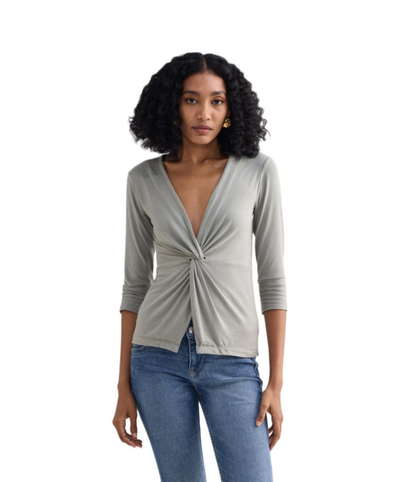 Women's Twist Front Knit Shirt in Light Olive