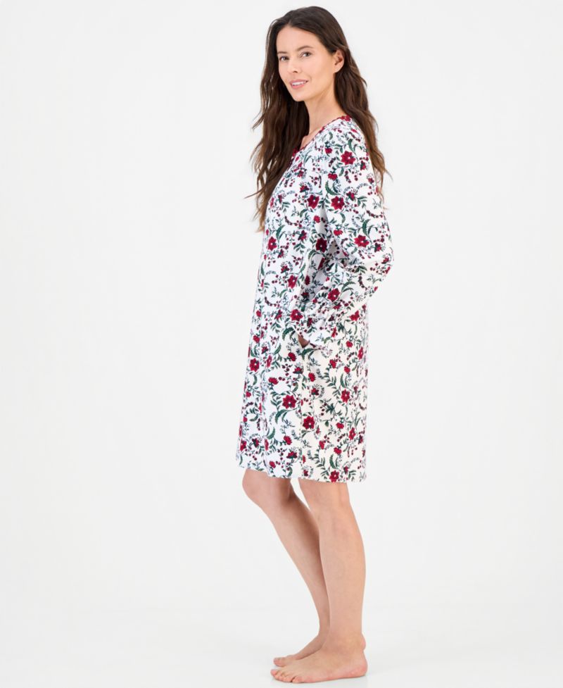 Women's Long-Sleeve Cotton-Blend Scoop-Neck Flannel Chemise
