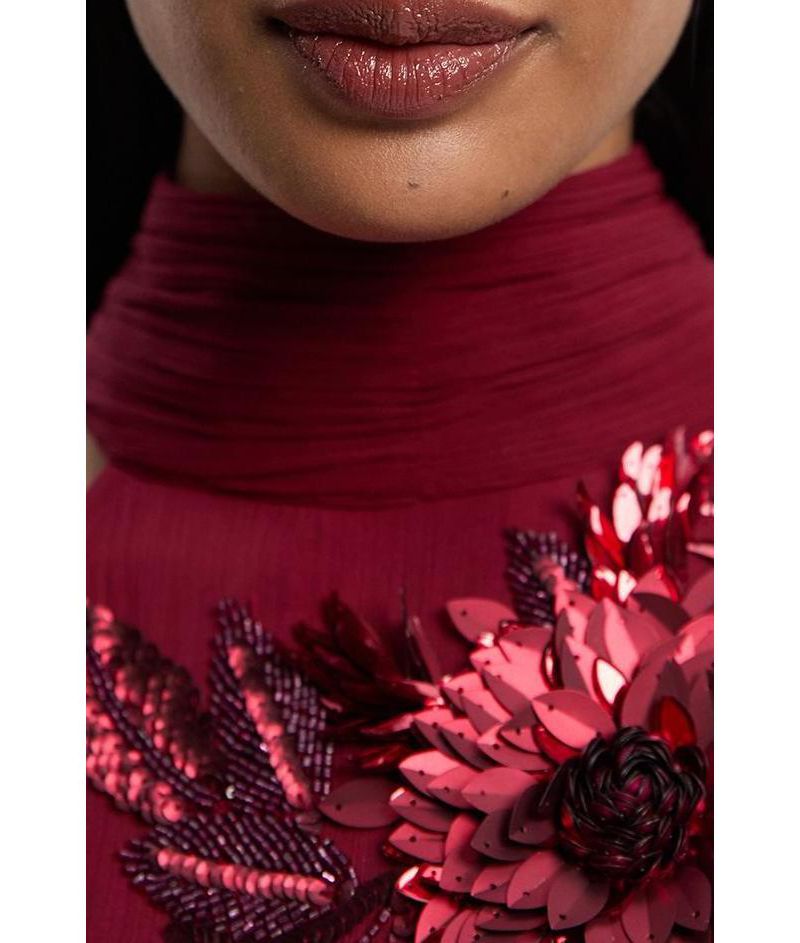 Women's Feather Embellished Halter Maxi Dress