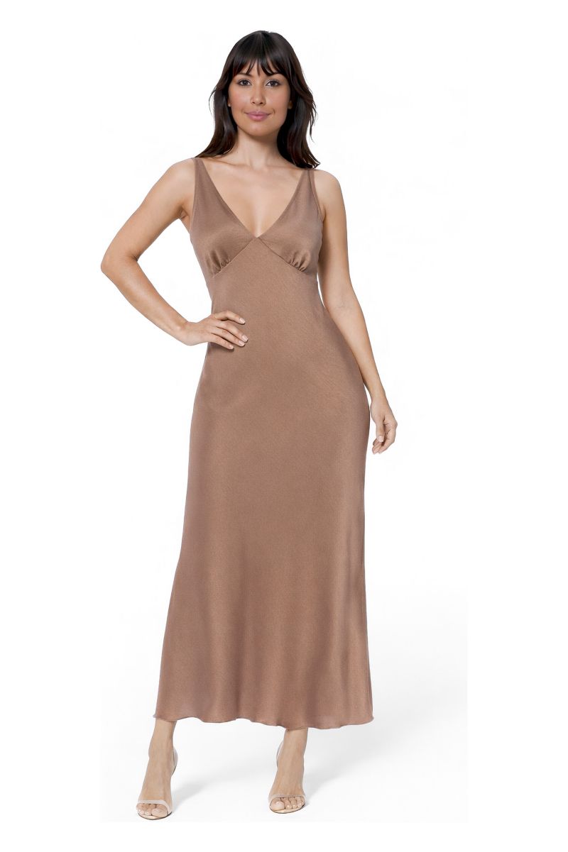 Women's Ceycrepe Satin V-Neck Sleeveless Maxi Dress