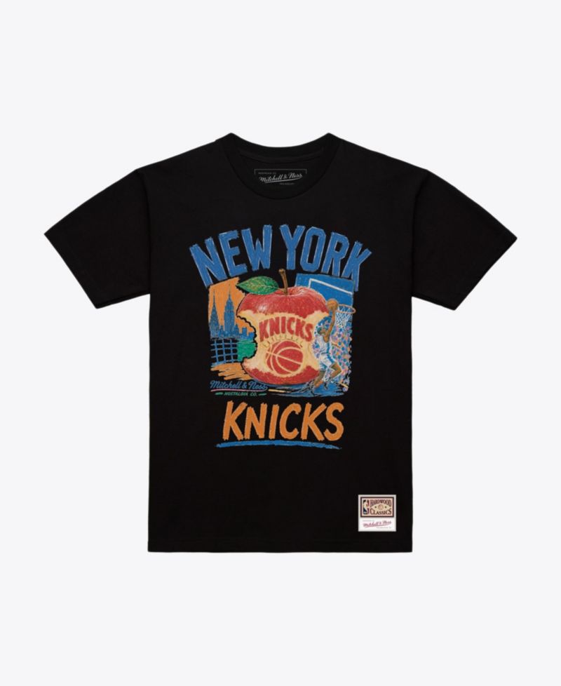 Men's Mitchell Ness Black New York Knicks Concrete Apple T-Shirt