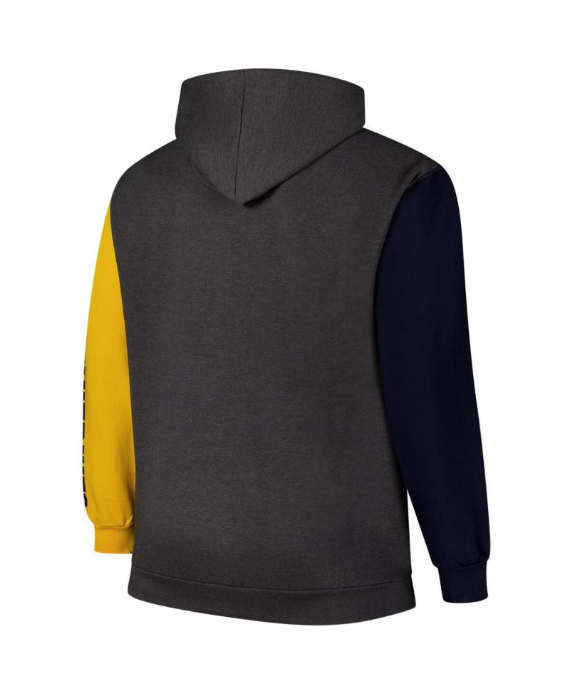 Men's Charcoal Michigan Wolverines Big & Tall Contrast Sleeves Pullover Hoodie