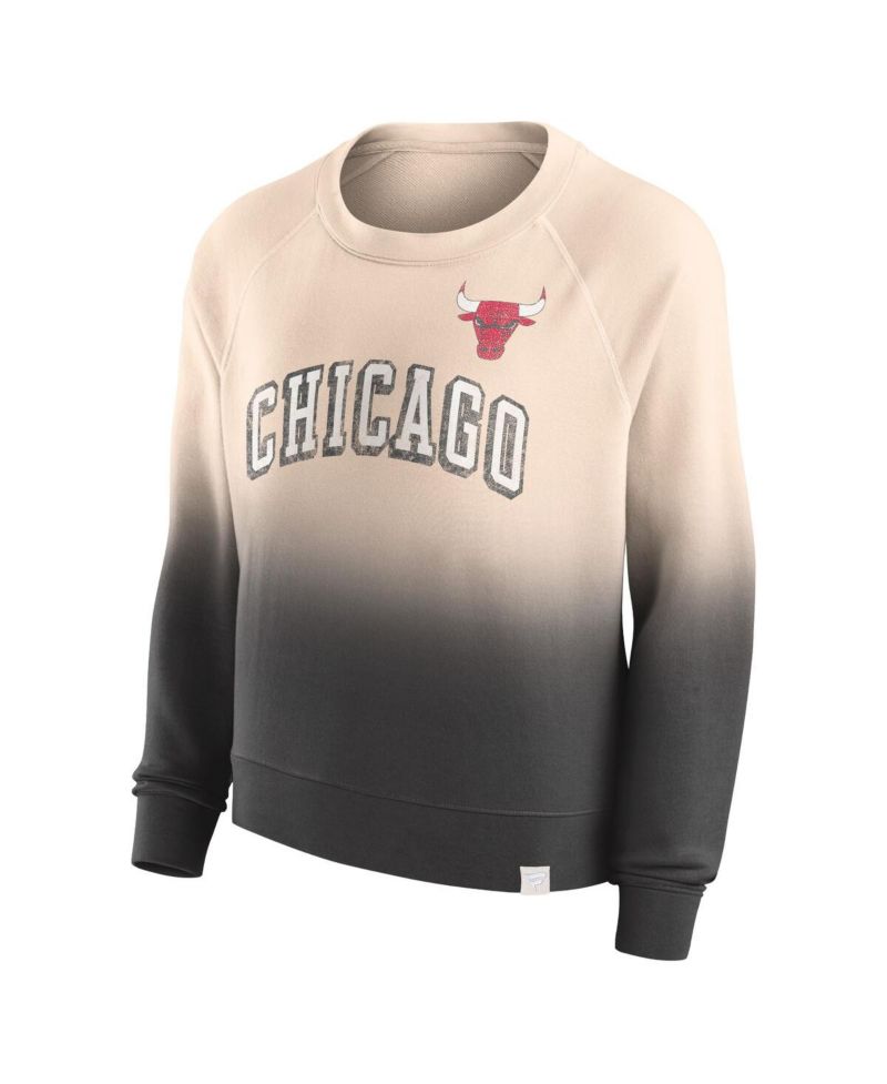 Women's Tan, Black Distressed Chicago Bulls Lounge Arch Raglan Pullover Sweatshirt