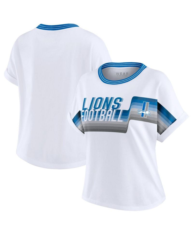 Women's White Detroit Lions Cropped Center Stripe Dolman T-Shirt
