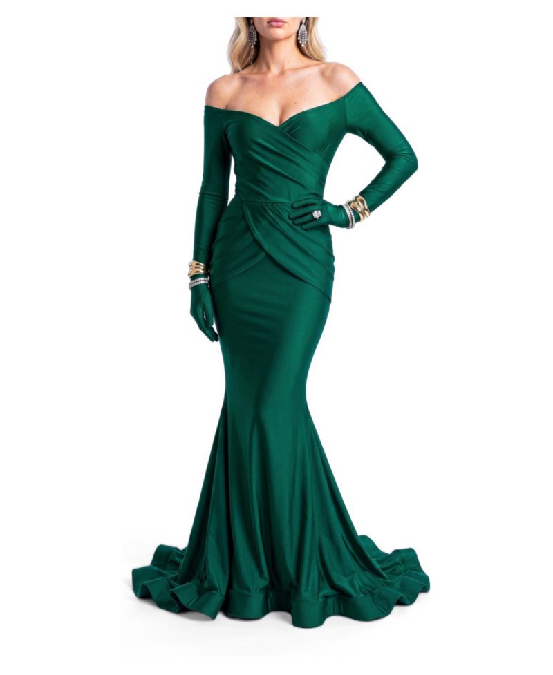 Women's Off-the-Shoulder Long-Sleeve Mermaid Evening Gown