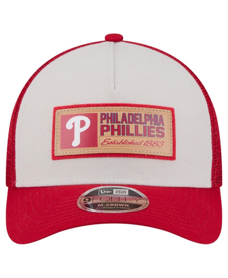 Men's Stone/Red Philadelphia Phillies Text A-Frame Trucker 9FORTY Hat