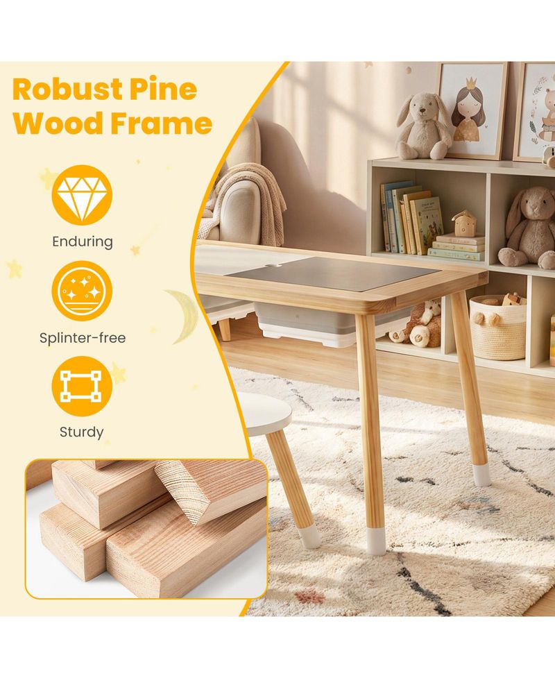 Wooden Kids Activity Table with Double-Sided Boards and Stools