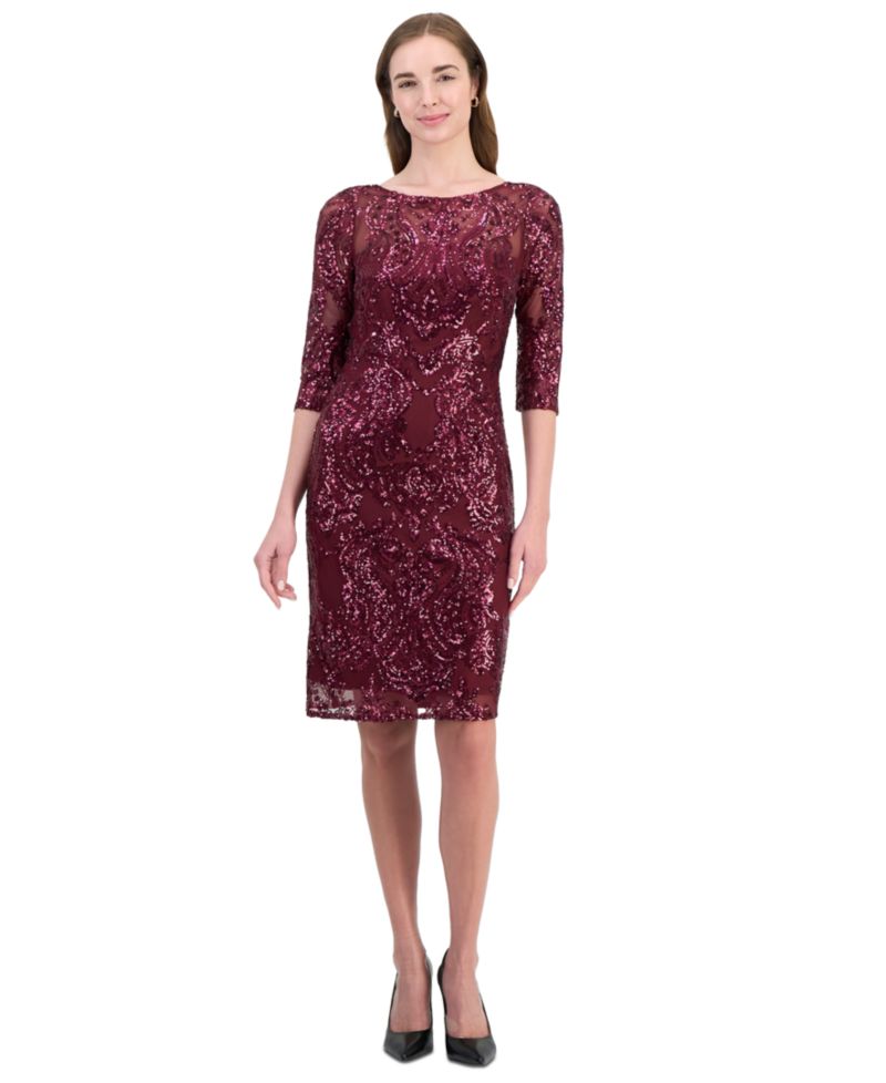 Women's Beaded 3/4-Sleeve Sheath Dress