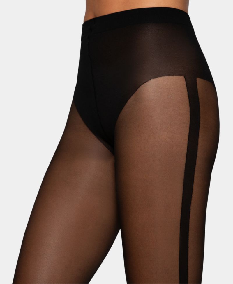 Women's Tuxedo Stripe Sheer Elastic Waistband Tights