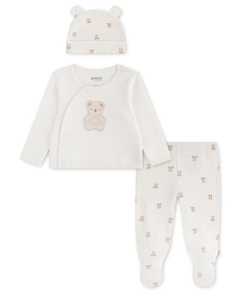 Baby Boys' Babywear Long-Sleeve Top, Footed Pants and Hat, 3-Piece Set