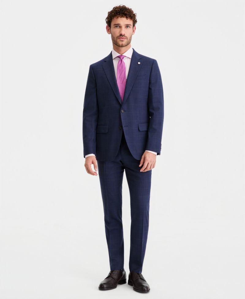 Men's Modern-Fit Wool-Blend Windowpane Suit Separates Jacket