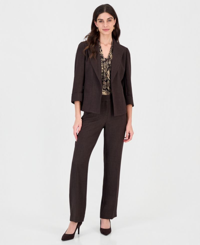 Women's 3/4 Sleeve Pebble Crepe Open Front Jacket with Zipper Pockets