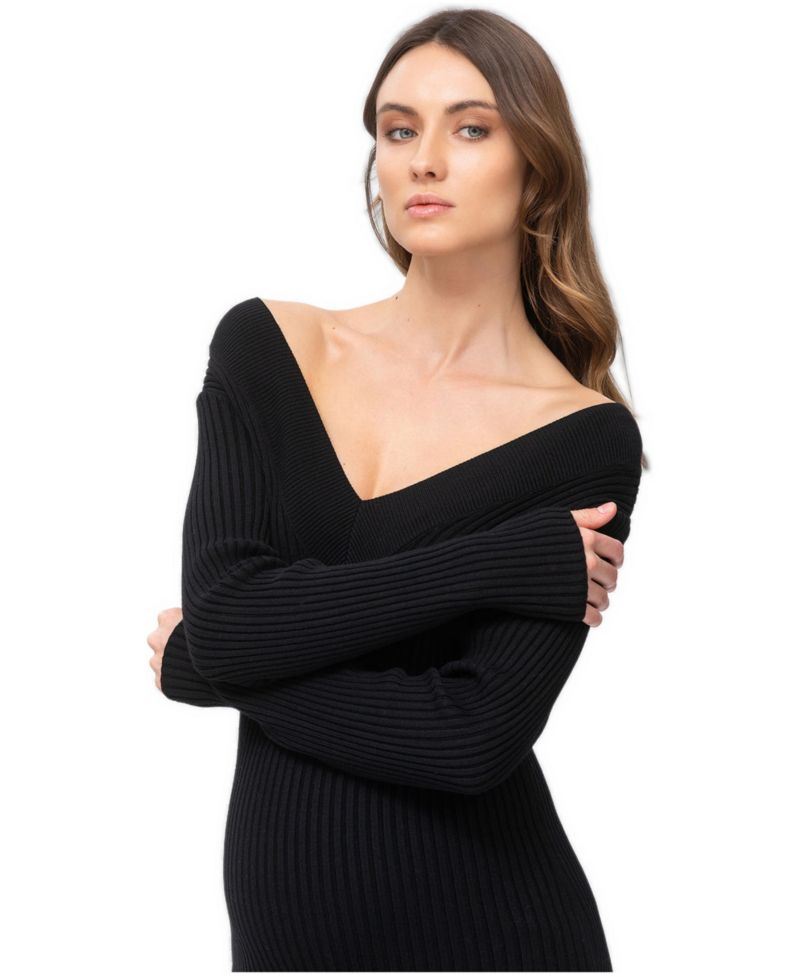 Women's Long Sleeve RIB Knit Body-Con Dress Cara