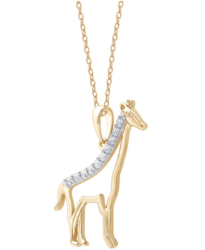 Diamond Giraffe Pendant Necklace in 18k Gold over Sterling Silver (1/10 ct. t.w.)