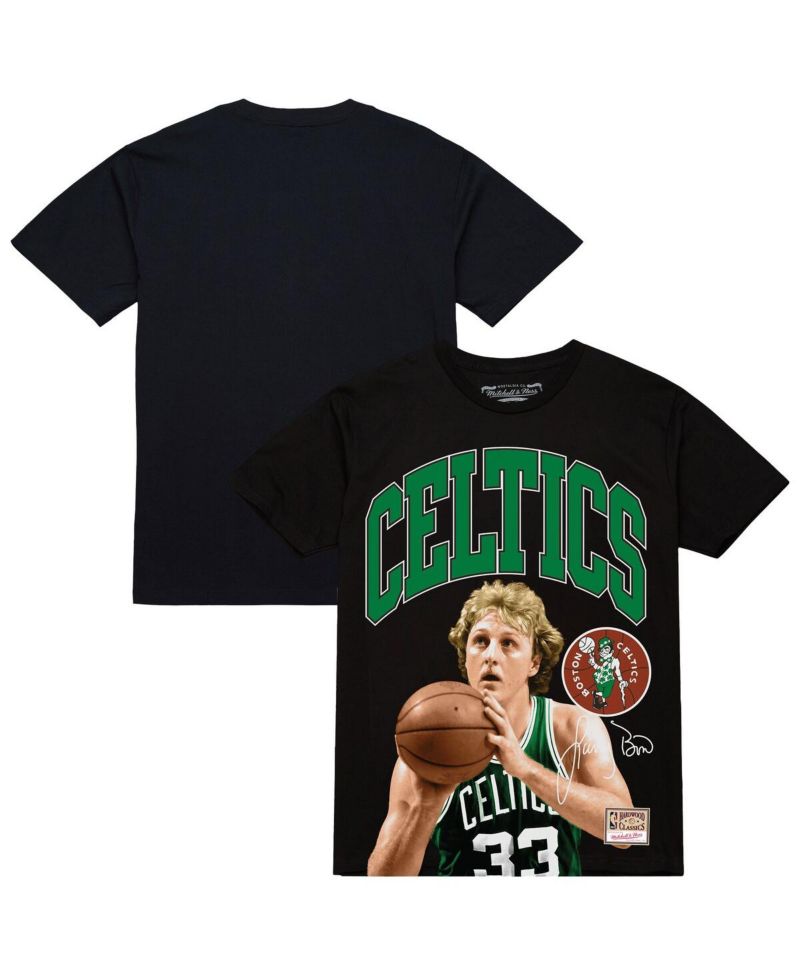 Men's Larry Bird Black Boston Celtics Hardwood Classics Player Arch T-Shirt