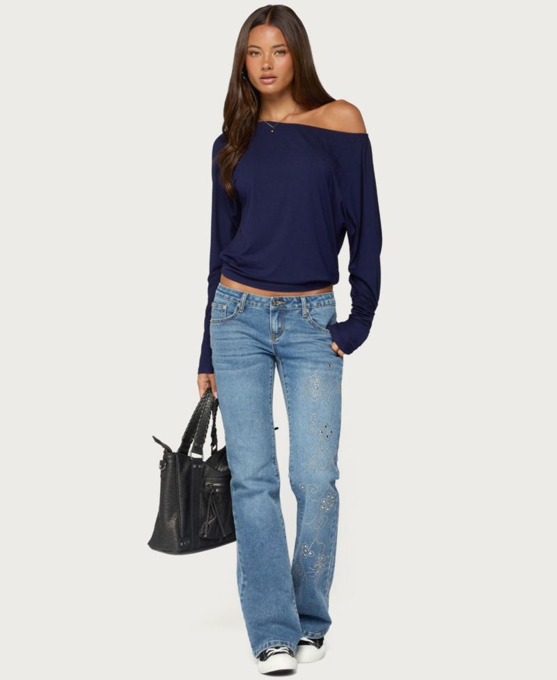 Women's Pazzy Off-the-Shoulder Long-Sleeve Cinched-Waist Top