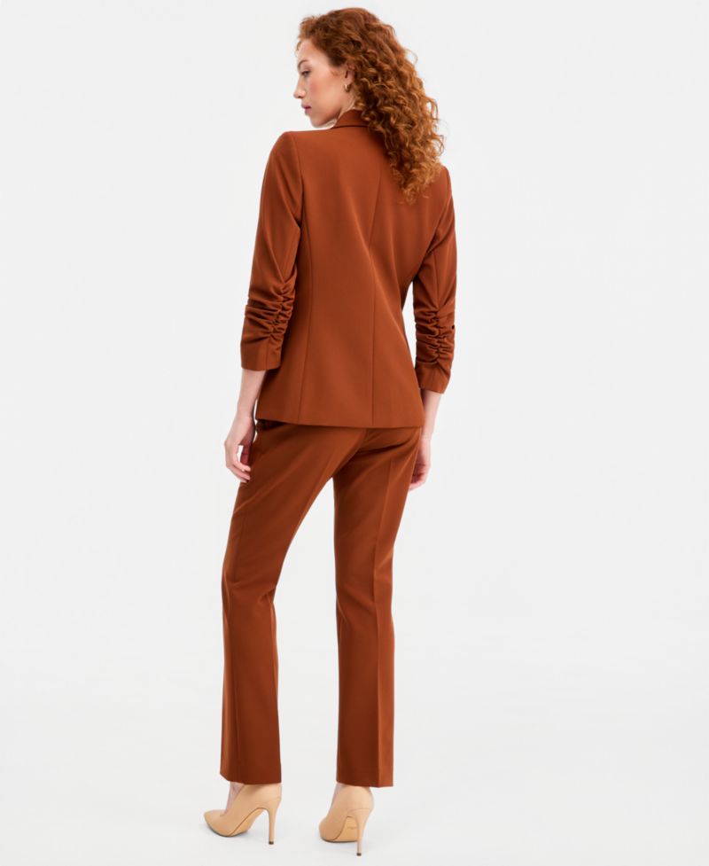 Women's Ruched-Sleeve Double-Breasted Blazer & Seamed Waistband Pants