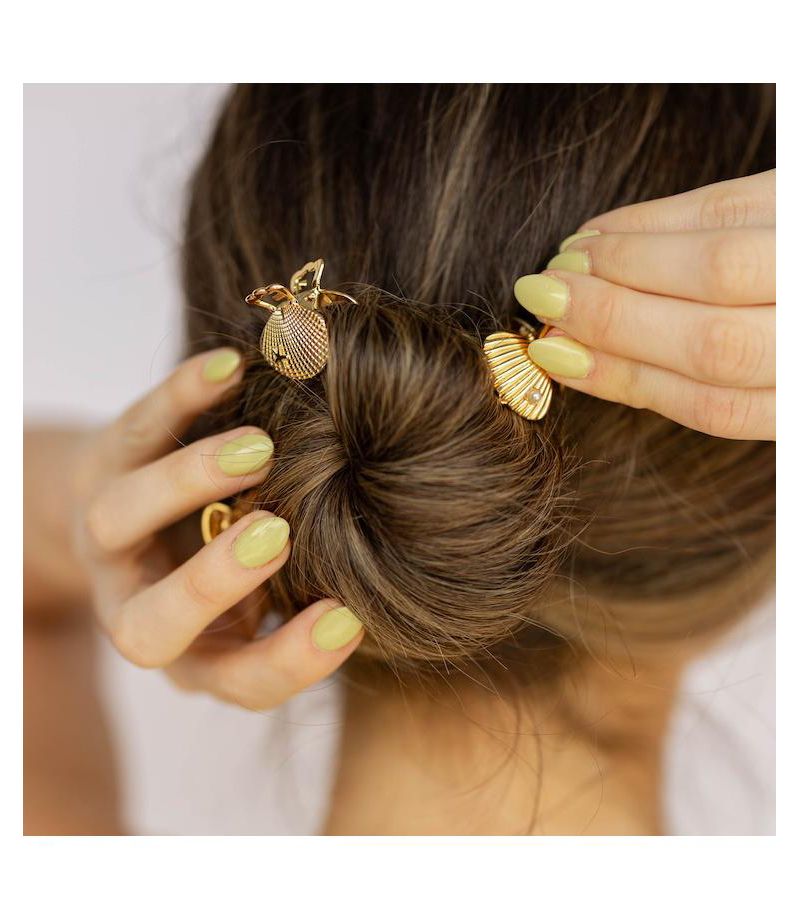Women's Mini Claw Clip Set of 4 - Gold Seashell