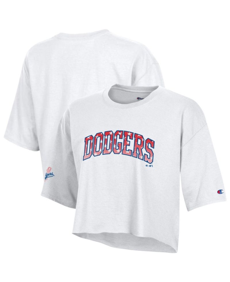 Women's White Los Angeles Dodgers Boyfriend Cropped Americana T-Shirt