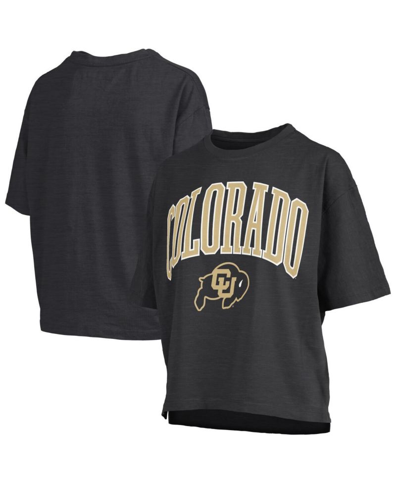 Women's Black Colorado Buffaloes Nelson Arch Over Logo Waist Length Oversized Slub T-Shirt