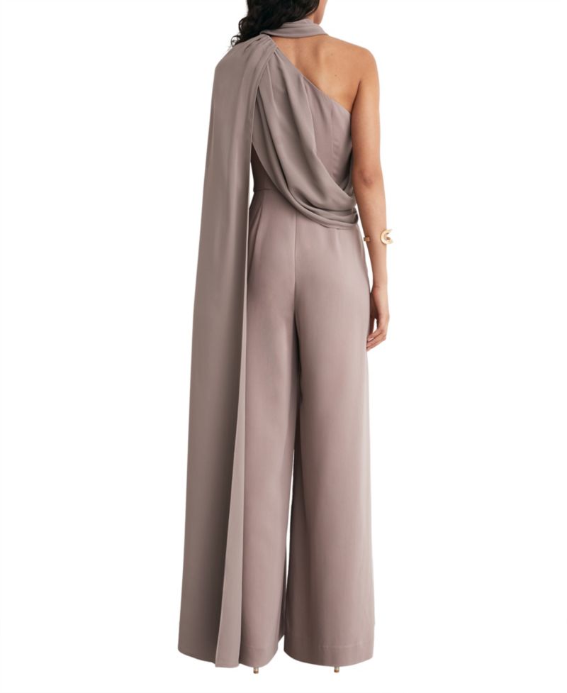 Petite Carrie One-Shoulder Draped Wide-Leg Jumpsuit