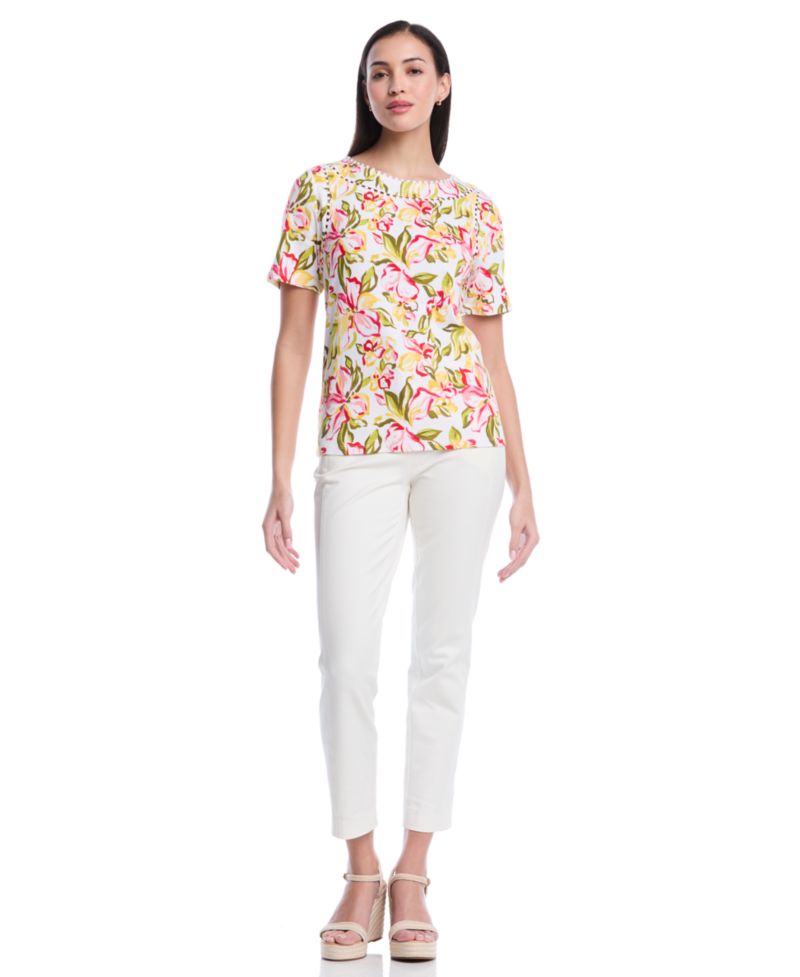 Petite Petal Print Short-Sleeve Top