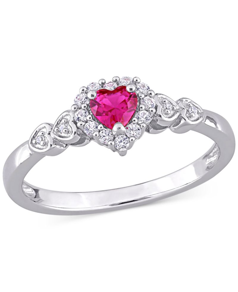Lab-Grown Blue Sapphire (1/4 ct. t.w.), Lab-Grown White Sapphire (1/8 ct. t.w.), & Diamond Accent Heart Ring in Sterling Silver