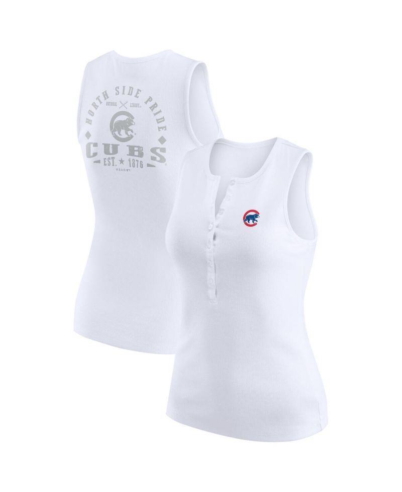 Women's White Chicago Cubs Rib-Knit Henley Tank Top